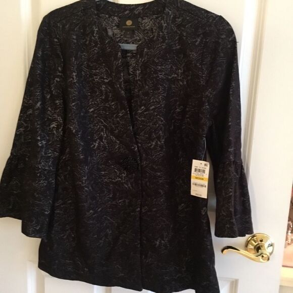 NWT Black/Silver Jacquard Jacket Size M Bell Sleev - Picture 1 of 10
